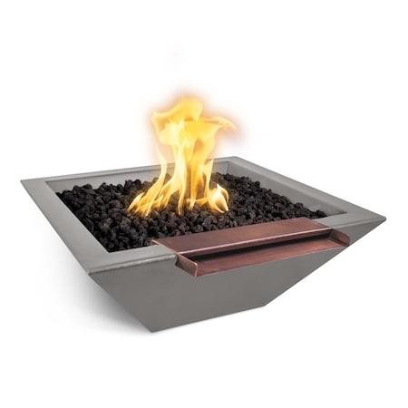 The Outdoor Plus 24 Square Maya Fire & Water Bowl, GFRC Concrete, Natural Gray, Match Lit with Flame Sense, Natural Gas OPT-24SFWWSFSML-NGY-NG